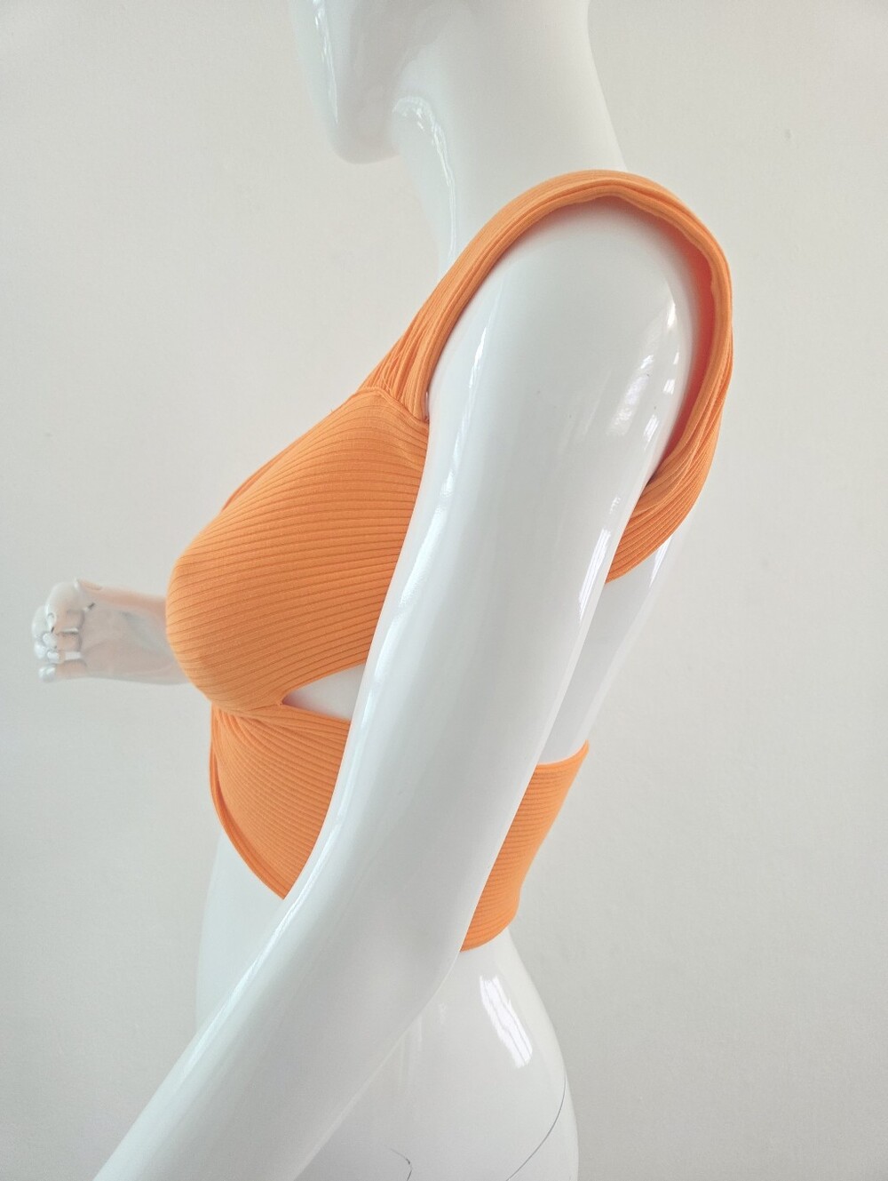 SHEIN Orange Ribbed Twist Front Crop Top Medium - Picture 7 of 12
